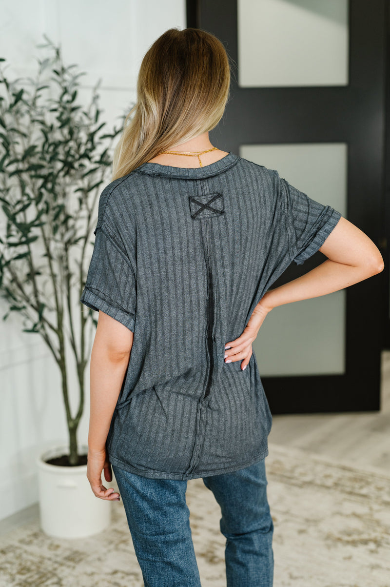 Hazel Blues® |  Sunday's Bestie Mineral Wash Top in Ash Black