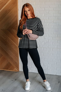 Hazel Blues® |  Super Clever Patchwork Striped Top in Black