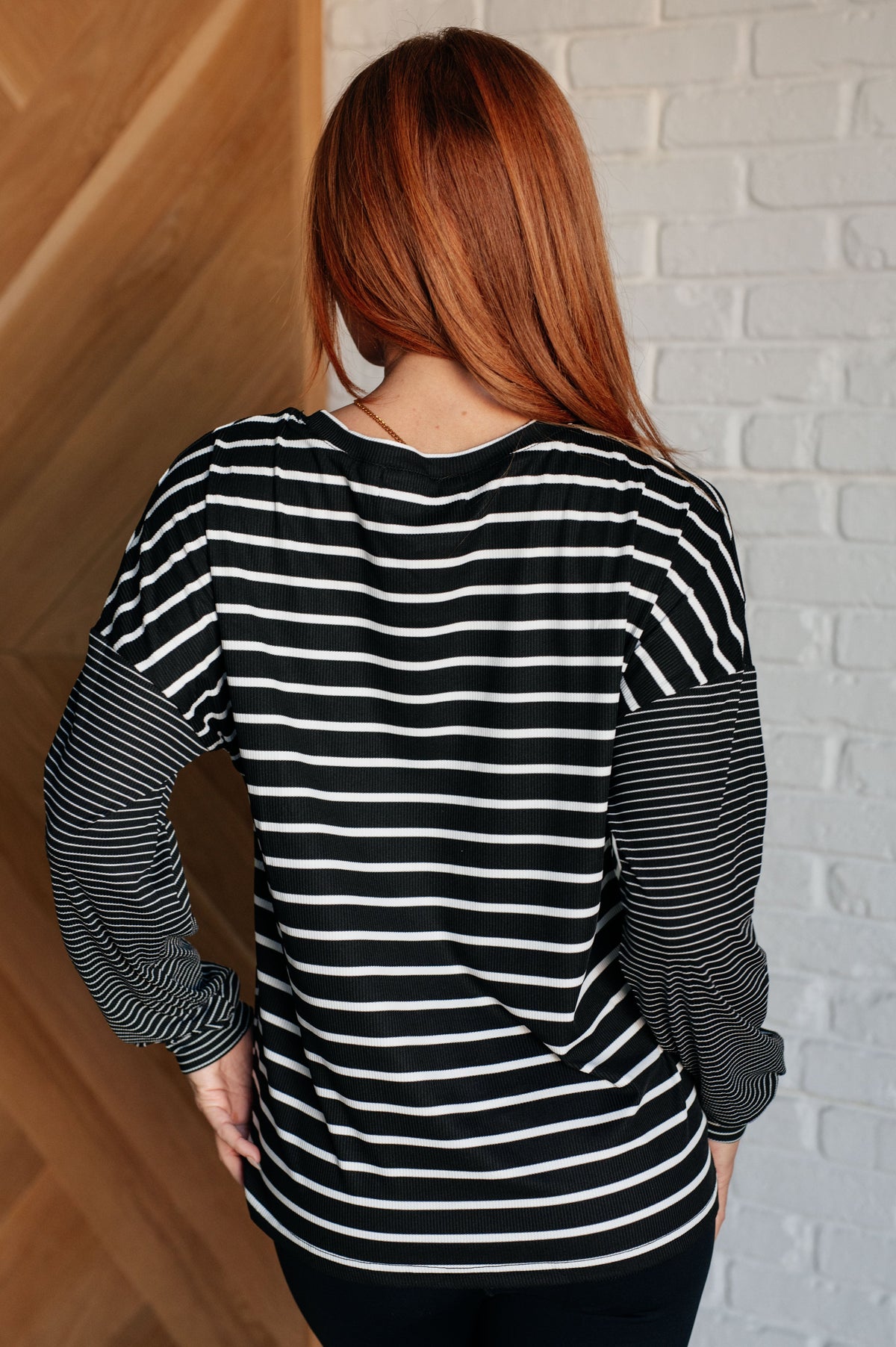 Hazel Blues® |  Super Clever Patchwork Striped Top in Black