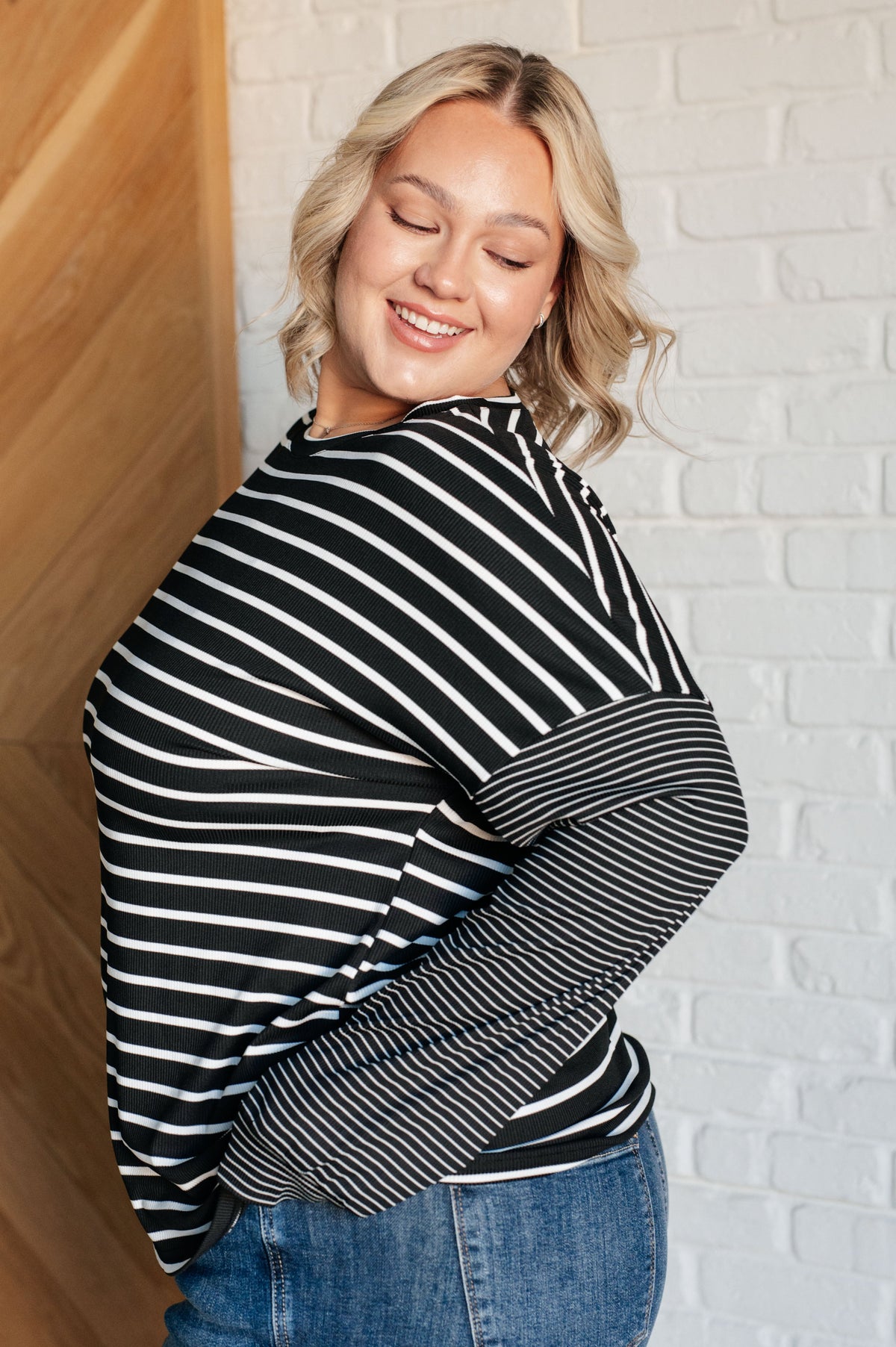 Hazel Blues® |  Super Clever Patchwork Striped Top in Black