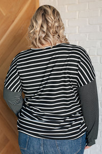 Hazel Blues® |  Super Clever Patchwork Striped Top in Black