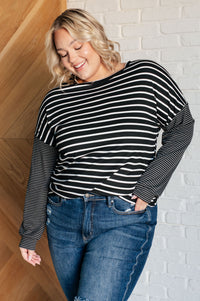 Hazel Blues® |  Super Clever Patchwork Striped Top in Black