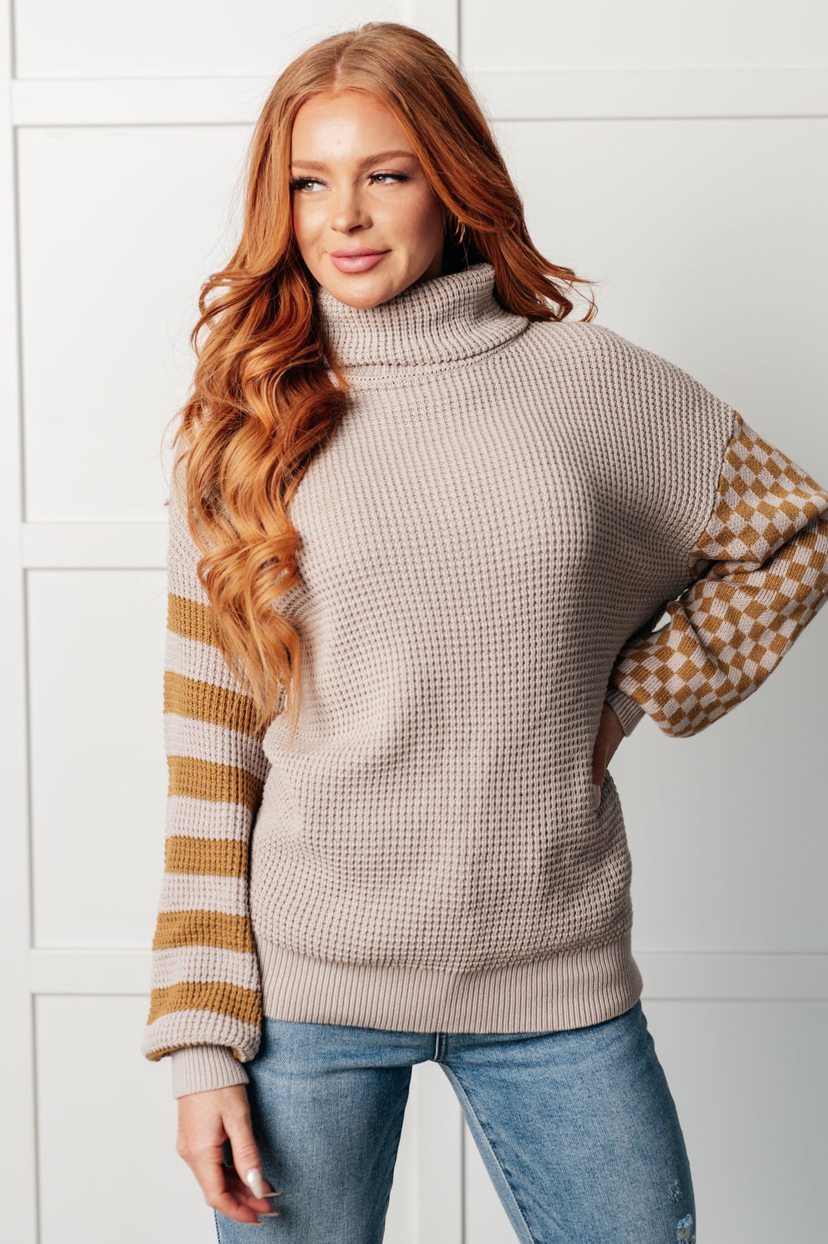 Hazel Blues® |  Super Seasonal Patchwork Waffle Knit Sweater