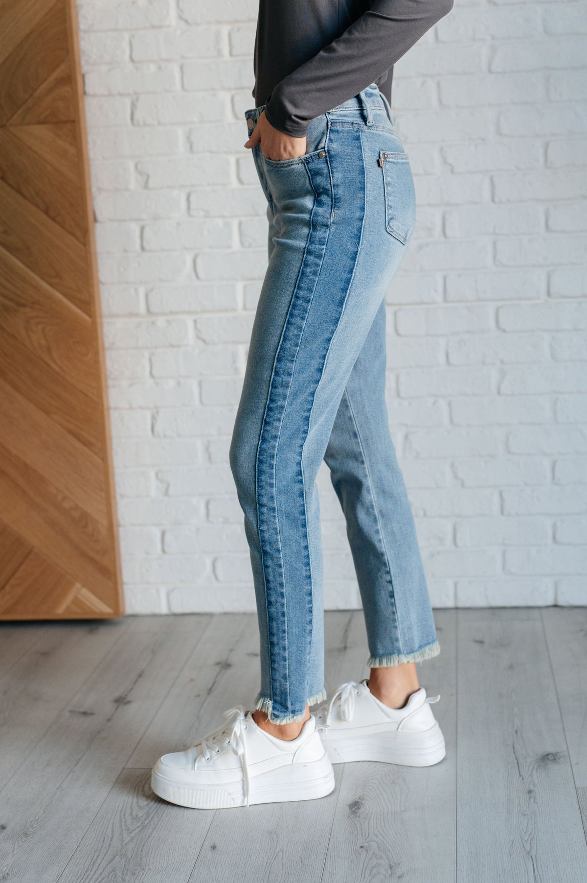 Hazel Blues® |  Susan High Rise Side Panel Detail Slim Jeans