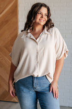 Hazel Blues® |  Sweet Simplicity Button Down Blouse in Oatmeal