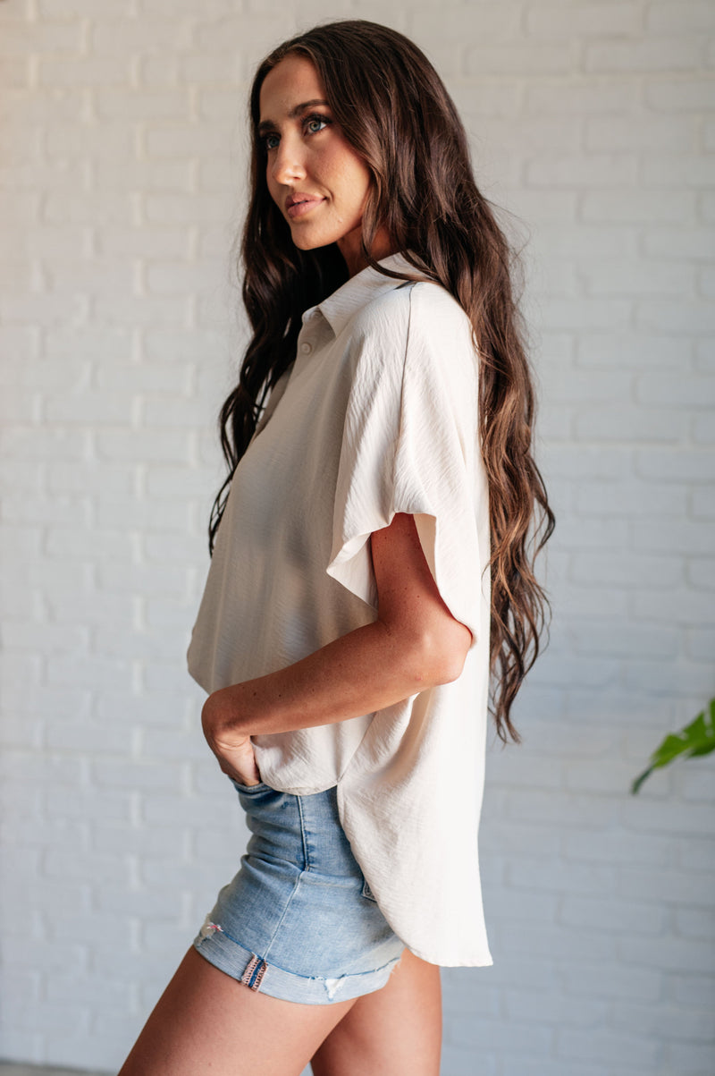 Hazel Blues® |  Sweet Simplicity Button Down Blouse in Oatmeal