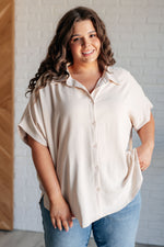 Hazel Blues® |  Sweet Simplicity Button Down Blouse in Oatmeal