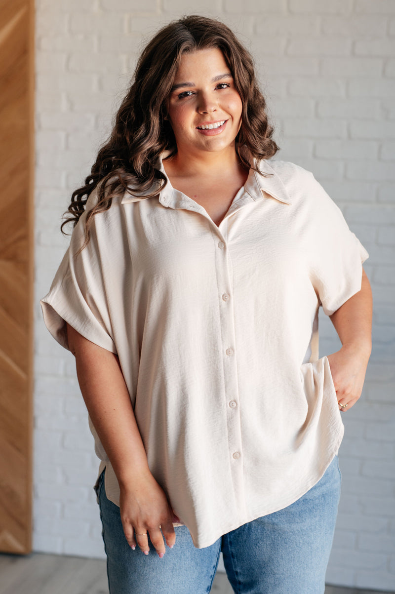 Hazel Blues® |  Sweet Simplicity Button Down Blouse in Oatmeal