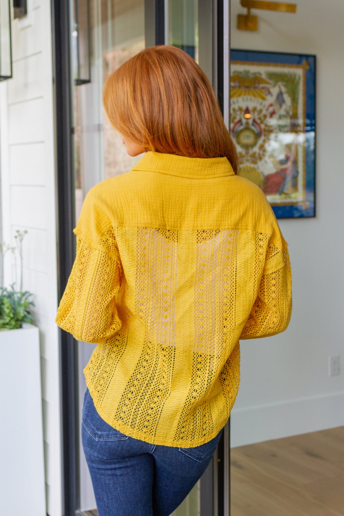 Hazel Blues® |  Sweeter Than Nectar Lace Button Down in Honey