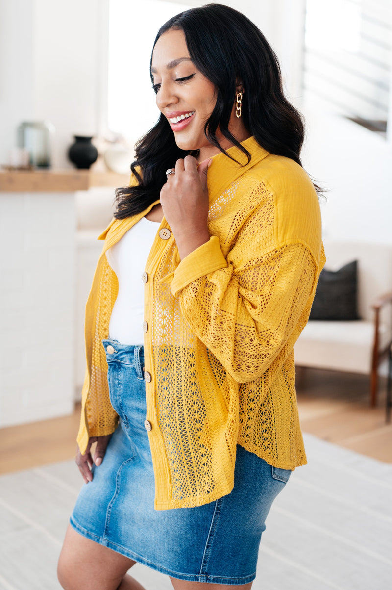 Hazel Blues® |  Sweeter Than Nectar Lace Button Down in Honey