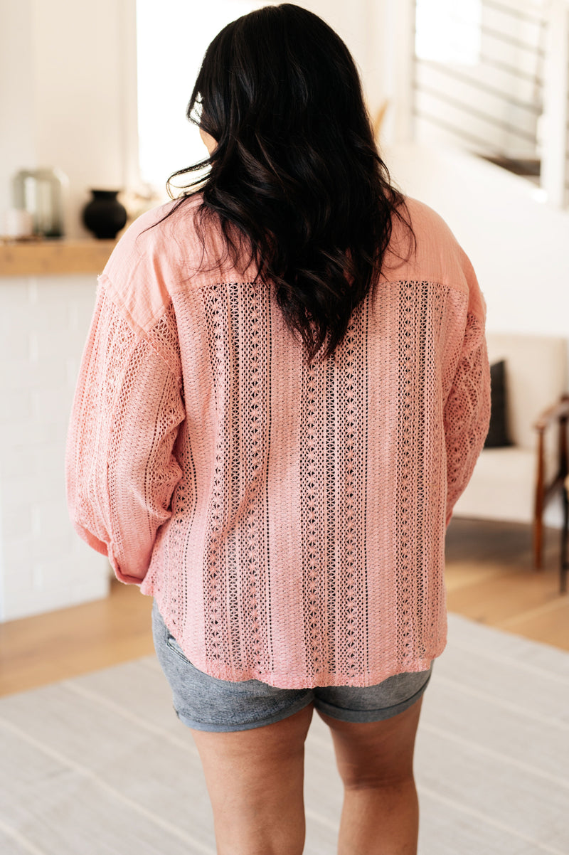 Hazel Blues® |  Sweeter Than Nectar Lace Button Down in Rose