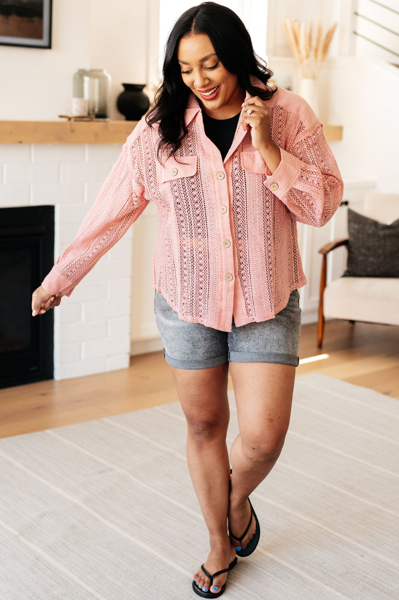 Hazel Blues® |  Sweeter Than Nectar Lace Button Down in Rose