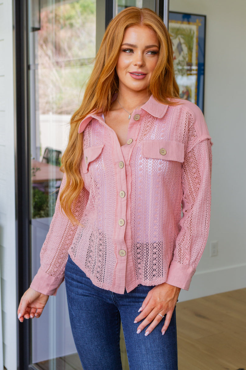 Hazel Blues® |  Sweeter Than Nectar Lace Button Down in Rose