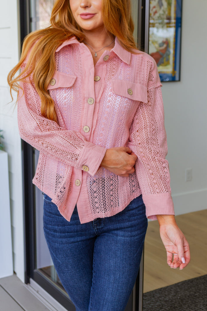 Hazel Blues® |  Sweeter Than Nectar Lace Button Down in Rose