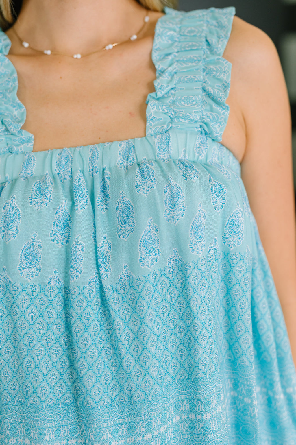 Hazel Blues® |  Sweetie Pie Square Neck Ruffled Strap Blouse