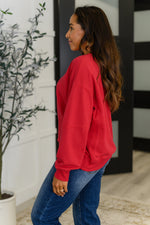 Hazel Blues® |  Sweet with a Side Eye Drop Shoulder Pullover in True Red