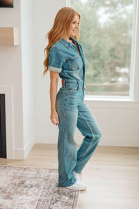 Hazel Blues® |  Sylvia Short Sleeve Denim Jumpsuit