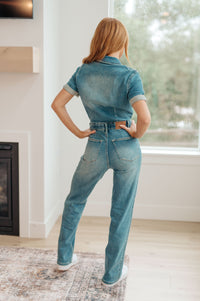 Hazel Blues® |  Sylvia Short Sleeve Denim Jumpsuit