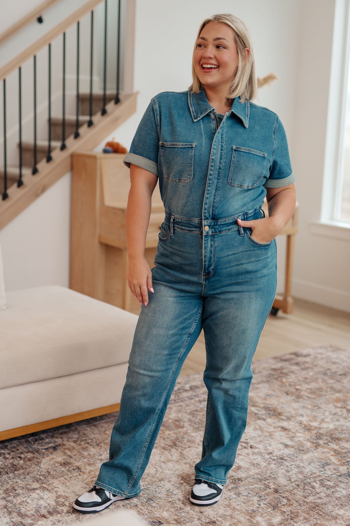 Hazel Blues® |  Sylvia Short Sleeve Denim Jumpsuit