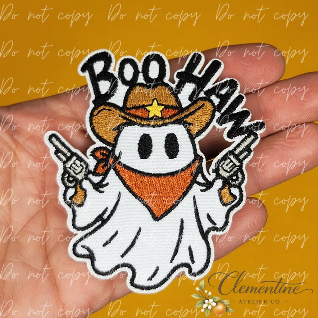 Boo Haw Ghost Cowboy Embroidered Western Iron-on Patch