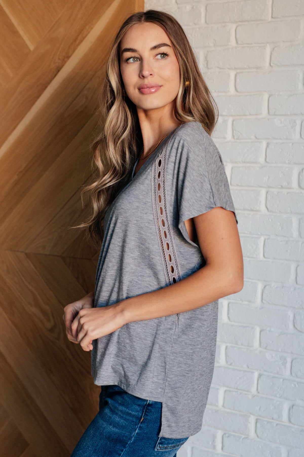 Hazel Blues® |  Take it Easy Eyelet Trim Top