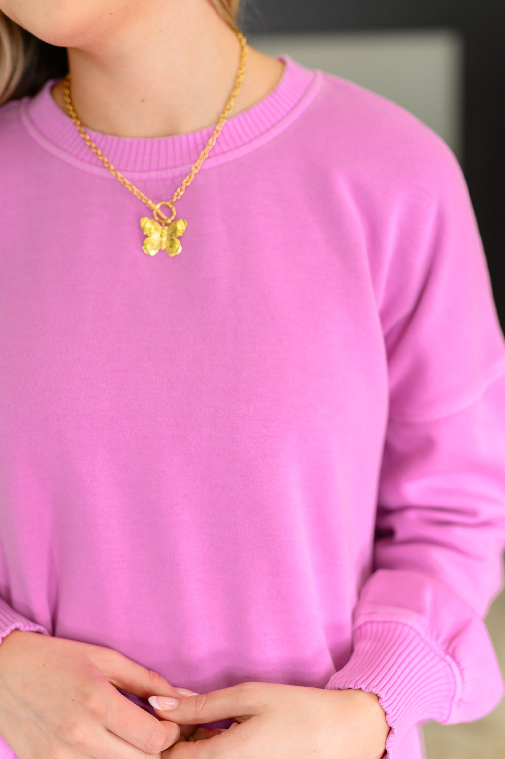 Hazel Blues® |  Talk Cozy to Me Stepped Hem Pullover in Bright Mauve