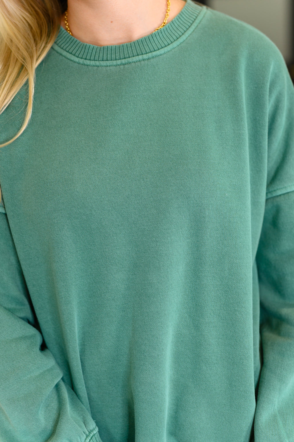 Hazel Blues® |  Talk Cozy to Me Stepped Hem Pullover in Dark Green