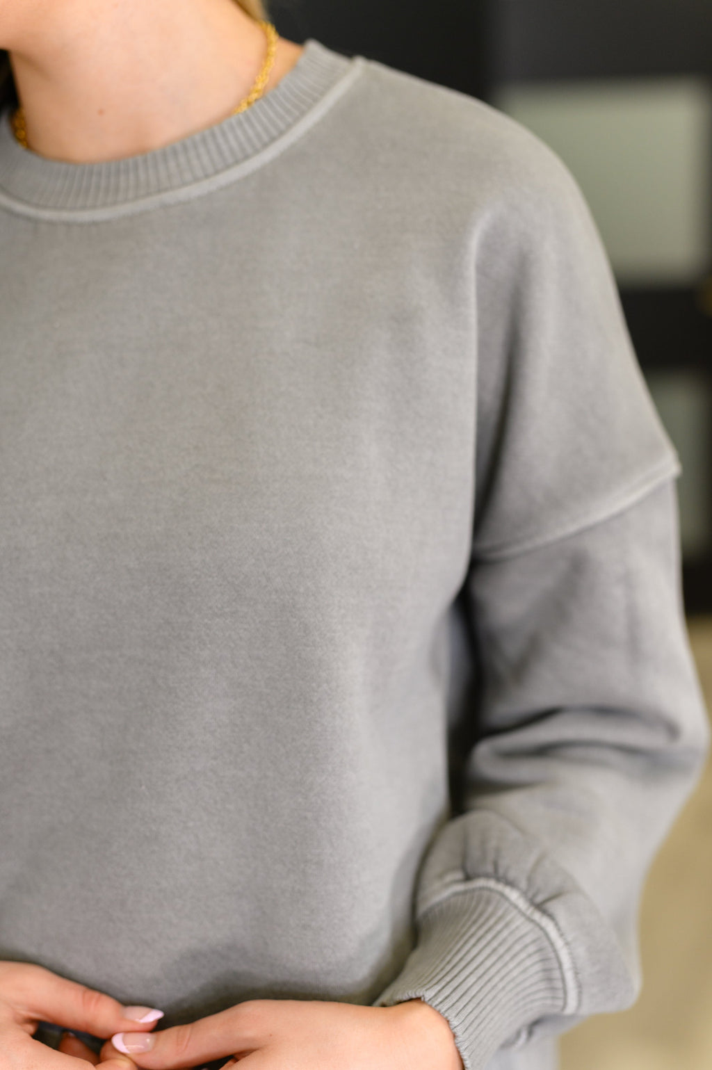 Hazel Blues® |  Talk Cozy to Me Stepped Hem Pullover in  Sleet