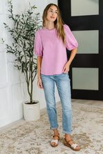 Hazel Blues® |  Textured Balloon Sleeve Blouse in Pink