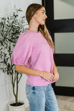 Hazel Blues® |  Textured Balloon Sleeve Blouse in Pink