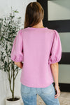 Hazel Blues® |  Textured Balloon Sleeve Blouse in Pink
