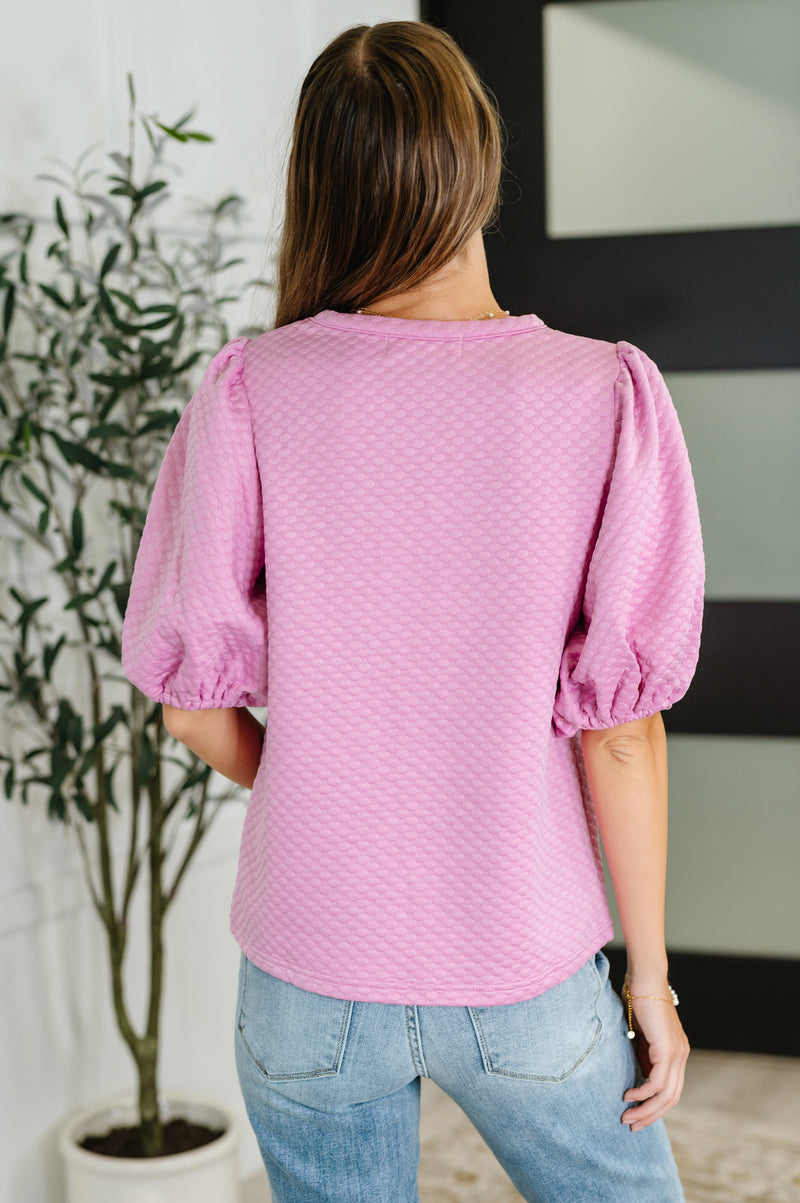 Hazel Blues® |  Textured Balloon Sleeve Blouse in Pink