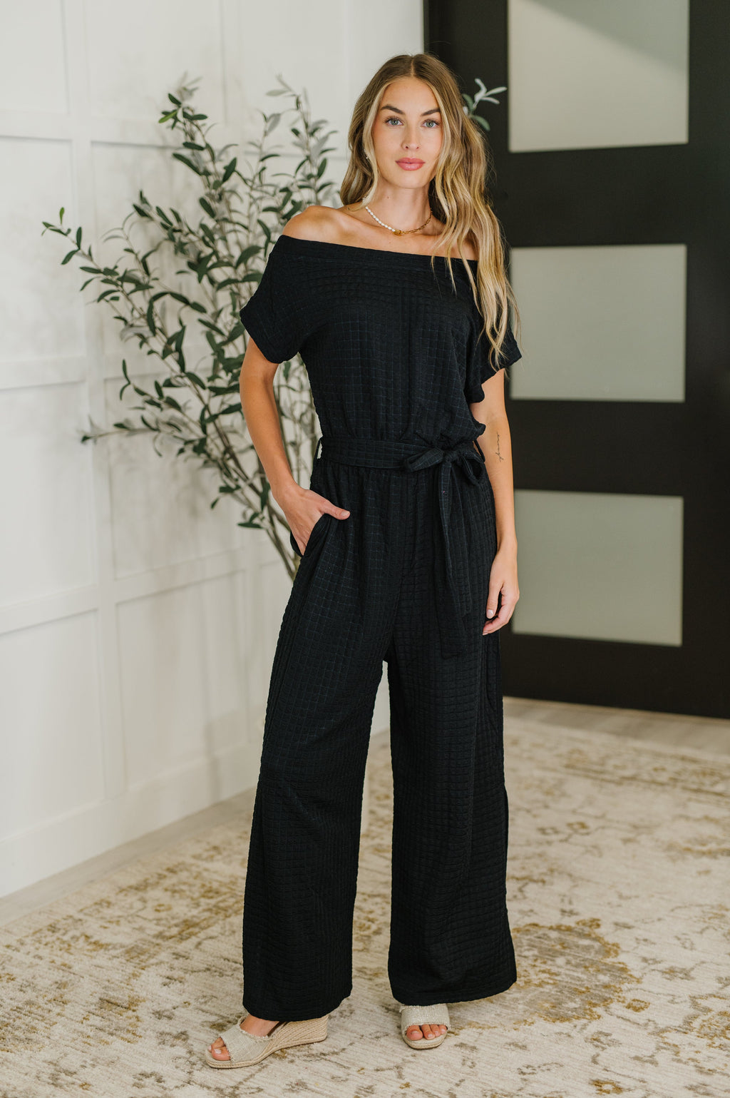 Hazel Blues® |  PREORDER: Textured Knit Jumpsuit in Black