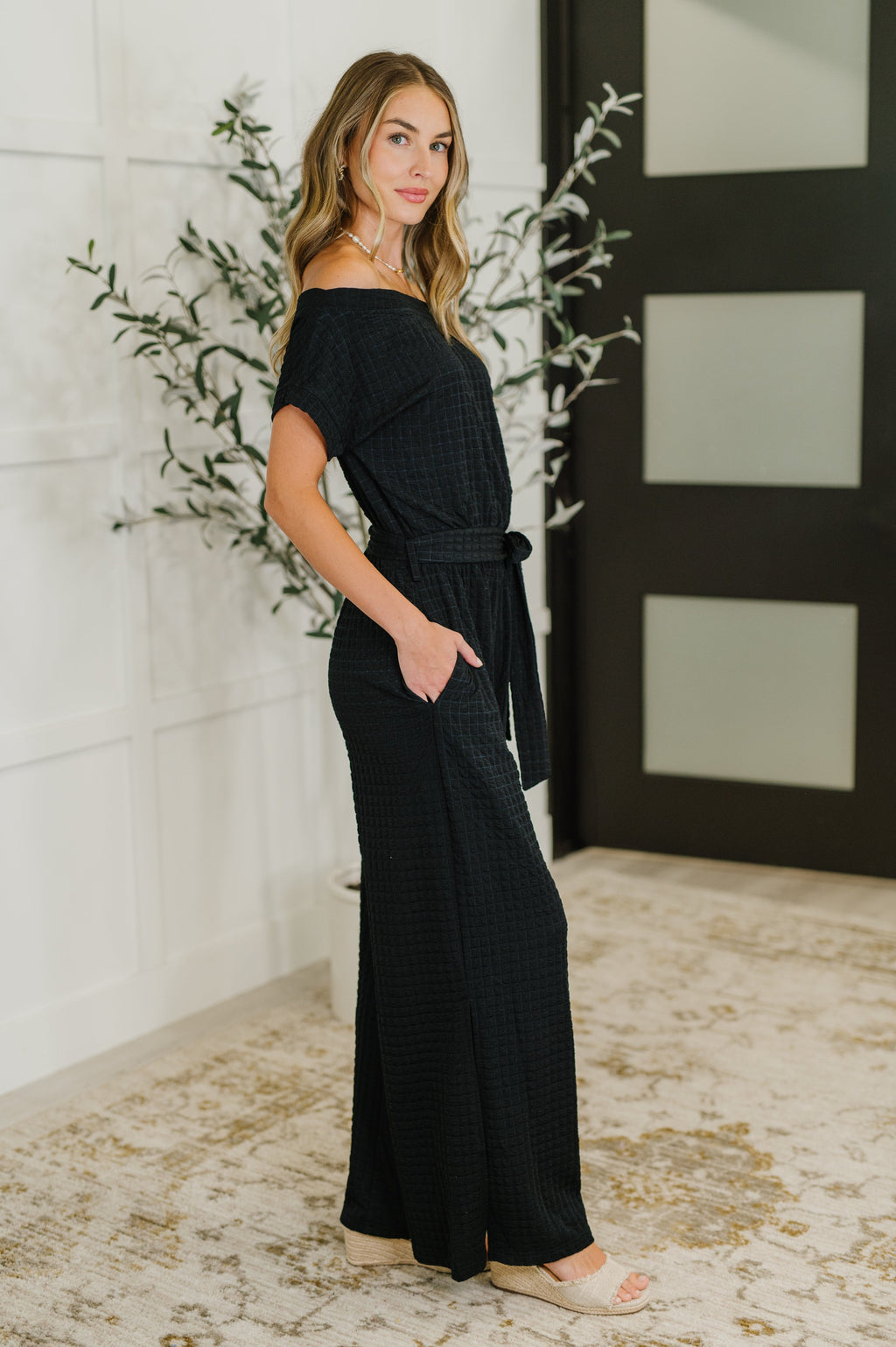 Hazel Blues® |  PREORDER: Textured Knit Jumpsuit in Black
