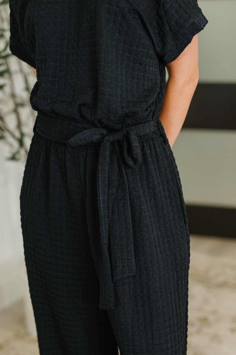 Hazel Blues® |  PREORDER: Textured Knit Jumpsuit in Black
