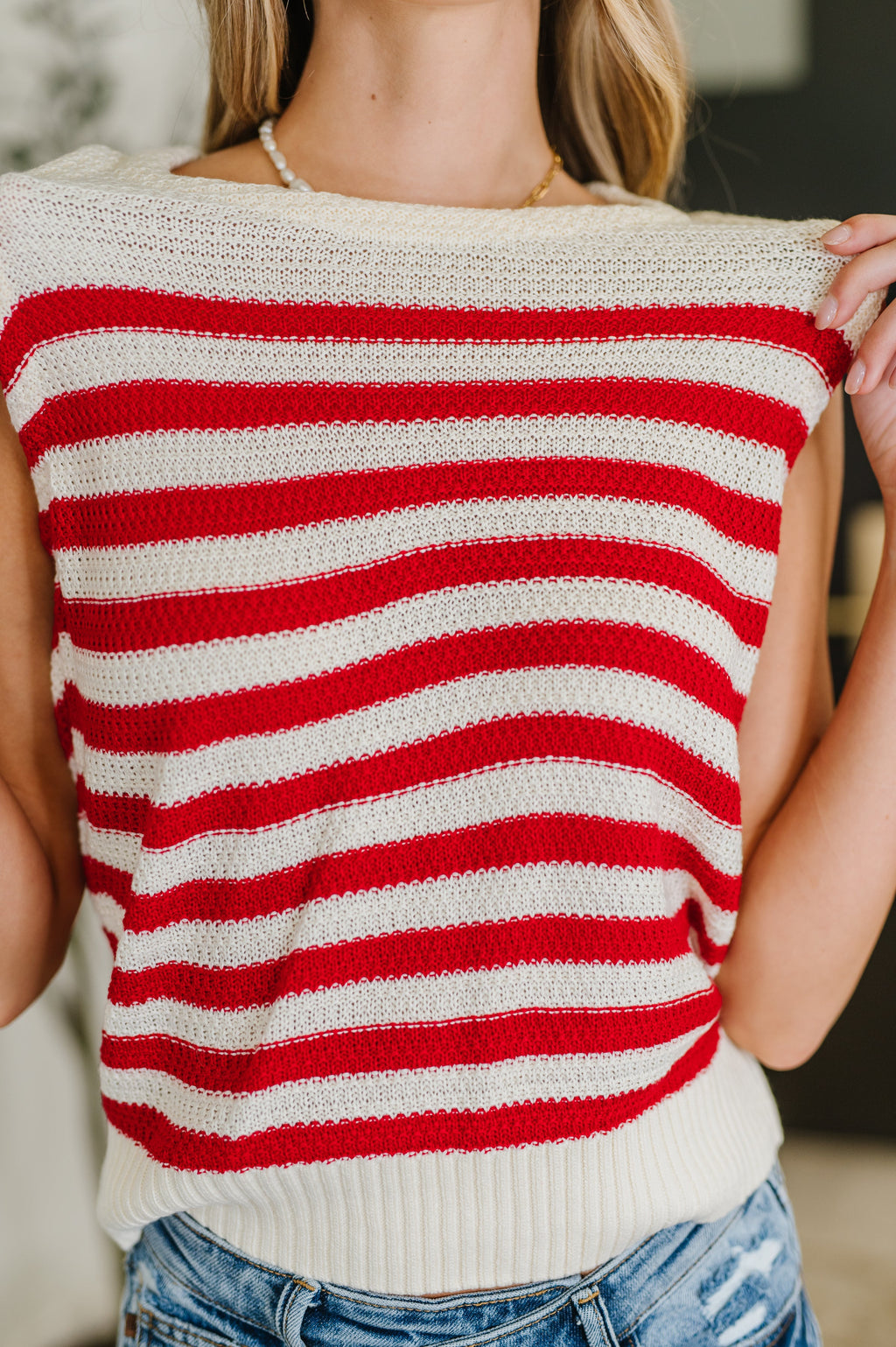Hazel Blues® |  PREORDER: Textured Knit Tank in Red and White Stripe