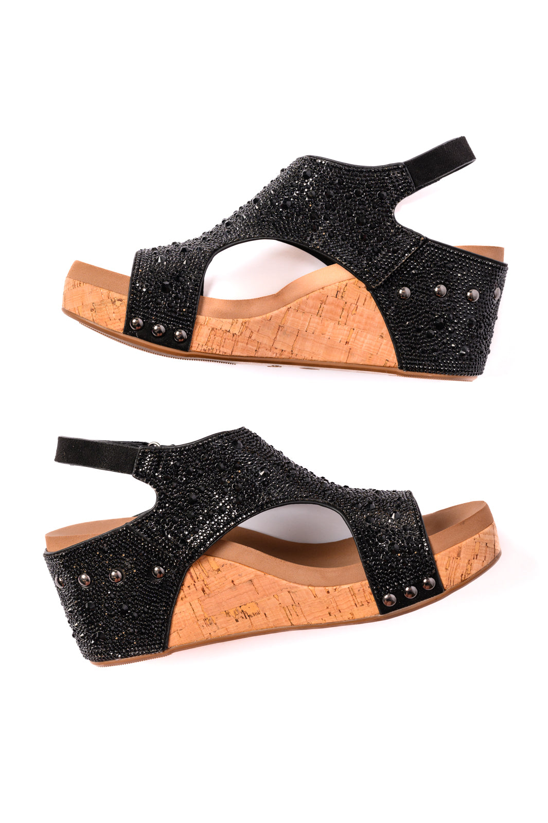 Hazel Blues® |  Ashley Wedge Sandals in Black Rhinestone