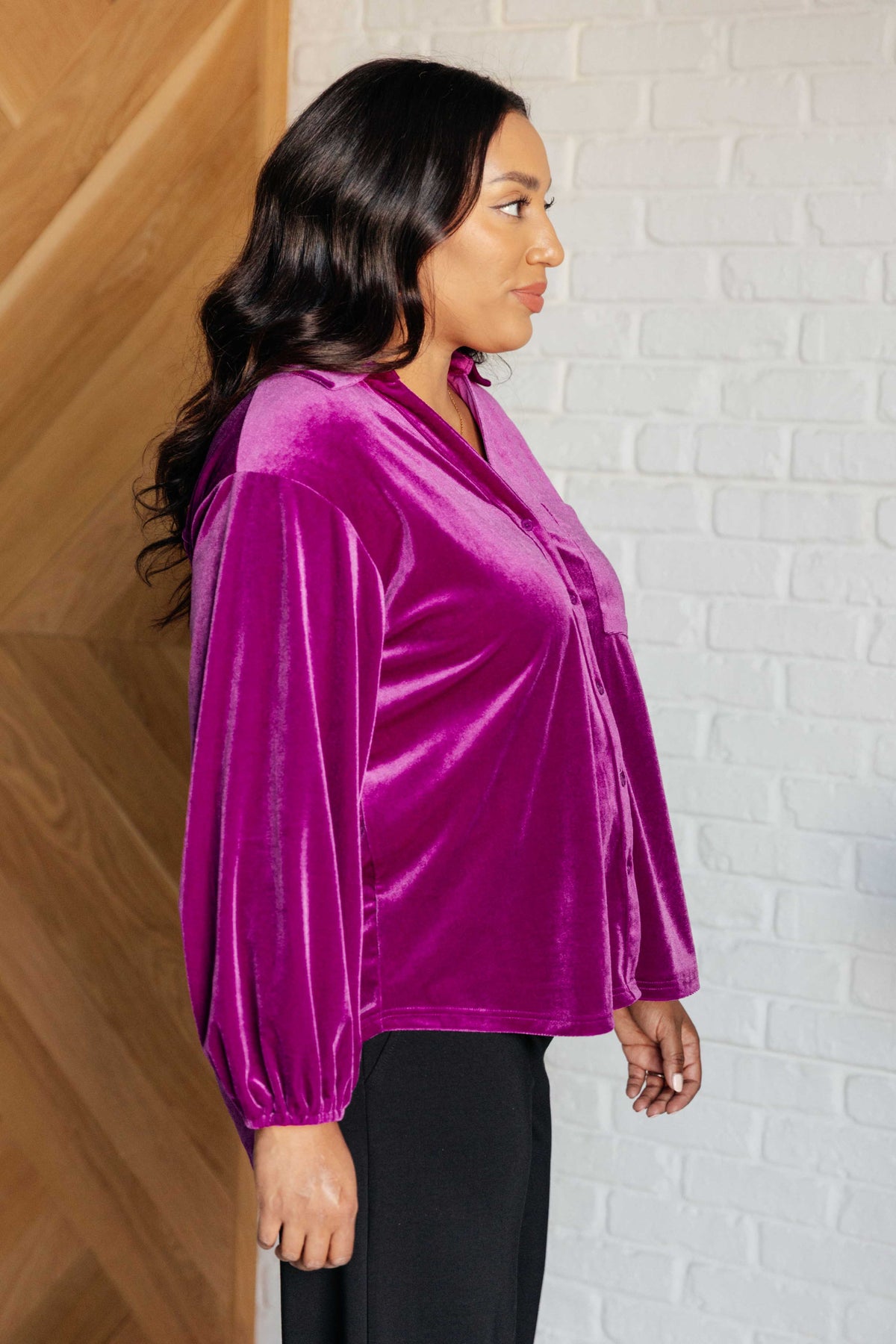 Hazel Blues® |  The Best Policy Velvet Balloon Sleeve Top