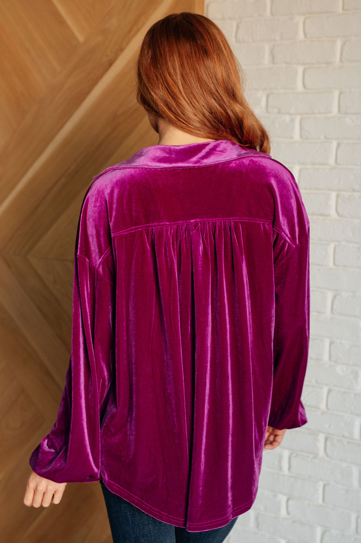 Hazel Blues® |  The Best Policy Velvet Balloon Sleeve Top