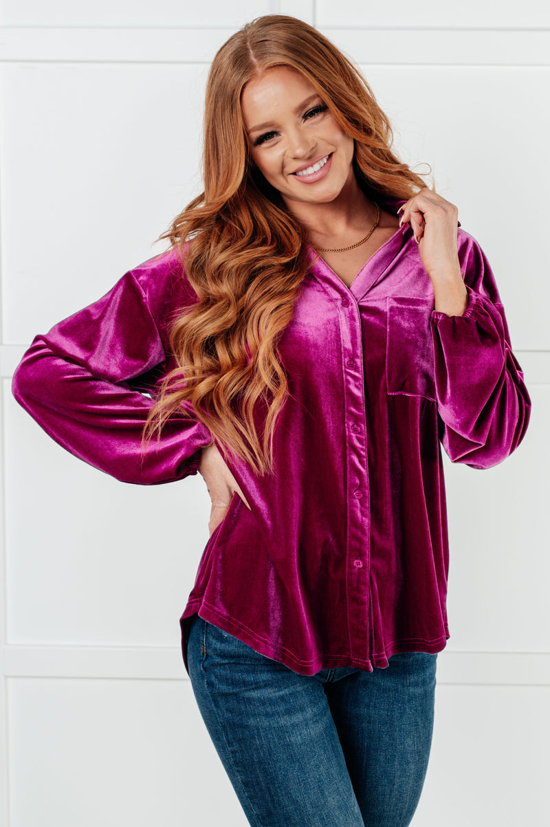 Hazel Blues® |  The Best Policy Velvet Balloon Sleeve Top