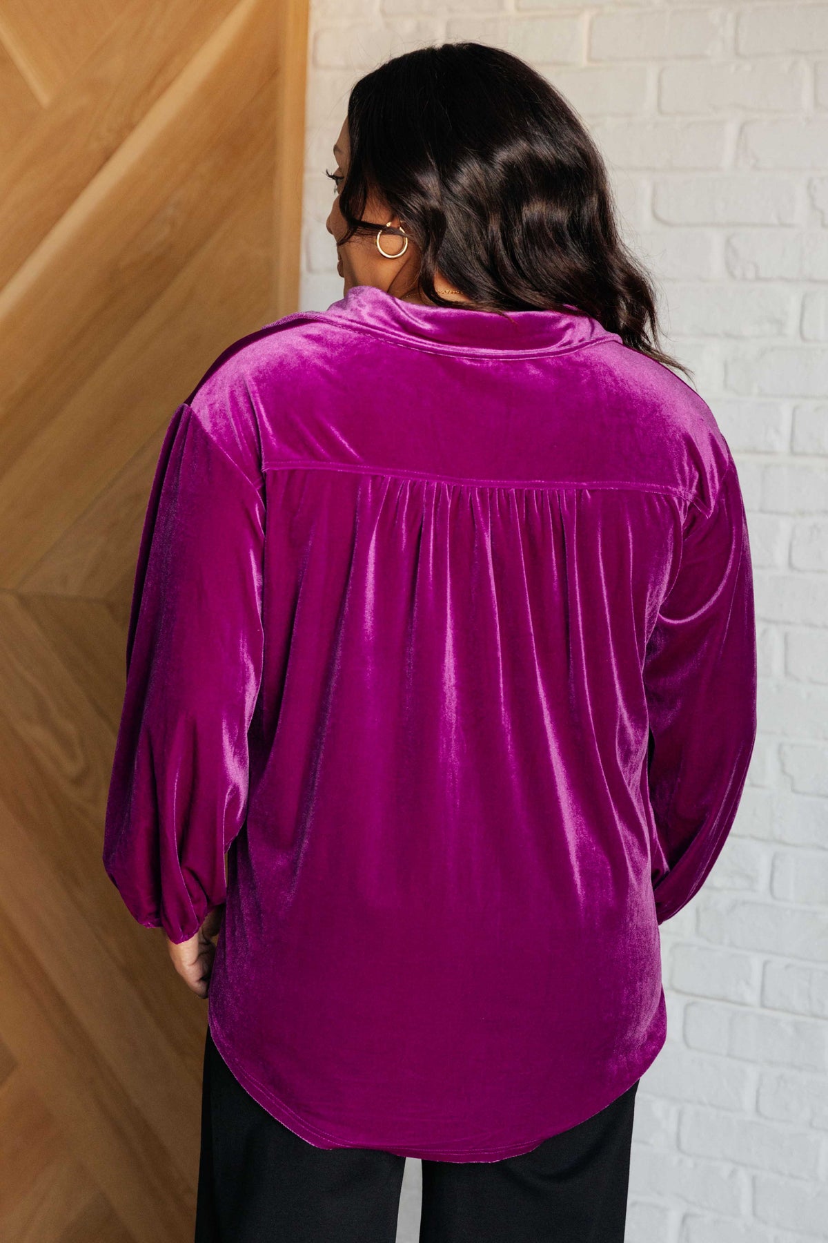 Hazel Blues® |  The Best Policy Velvet Balloon Sleeve Top