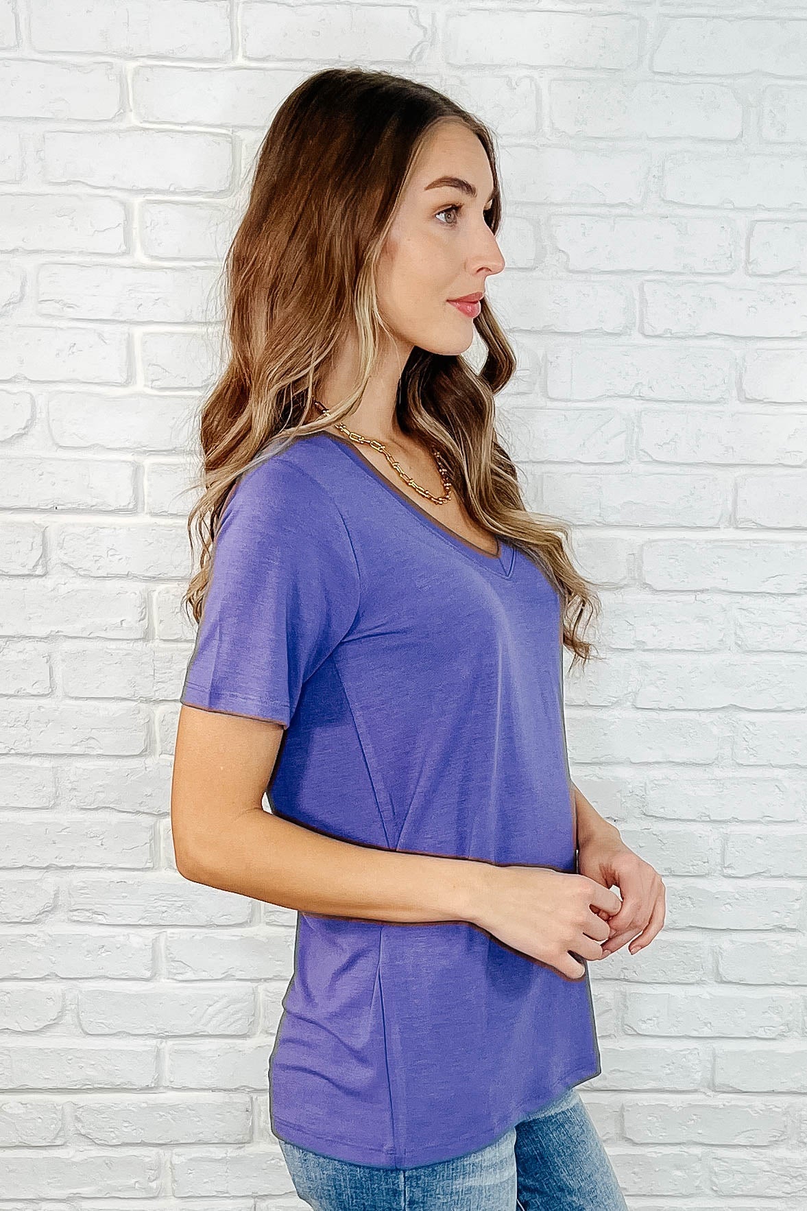 Hazel Blues® |  The Every Outfit Basic V-Neck Top in  Marlin