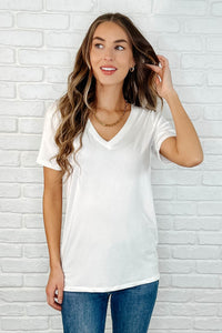 Hazel Blues® |  The Every Outfit Basic V-Neck Top in Off White