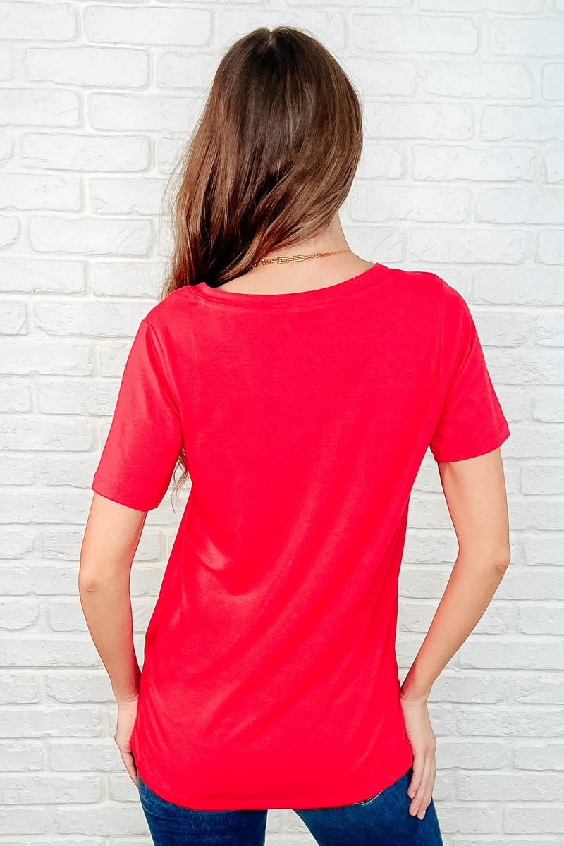 Hazel Blues® |  The Every Outfit Basic V-Neck Top in  Ruby