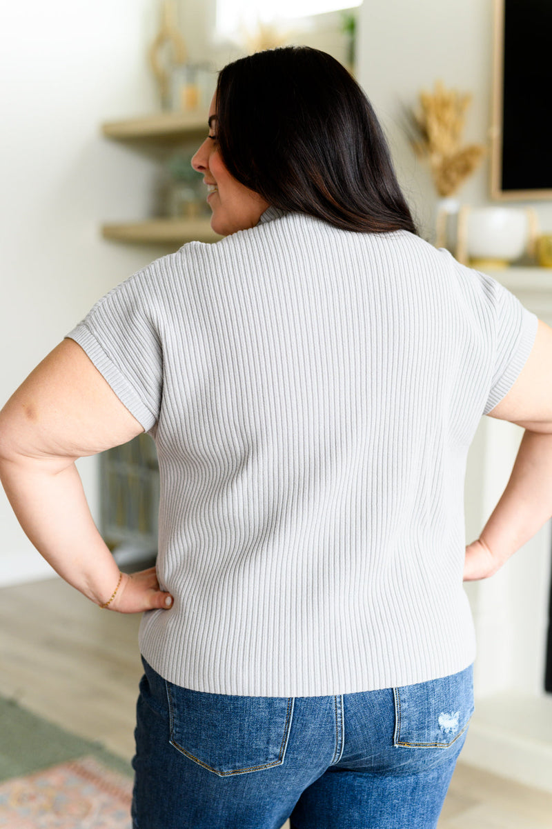 Hazel Blues® |  This Little Life Mock Neck Short Sleeve Sweater in Grey