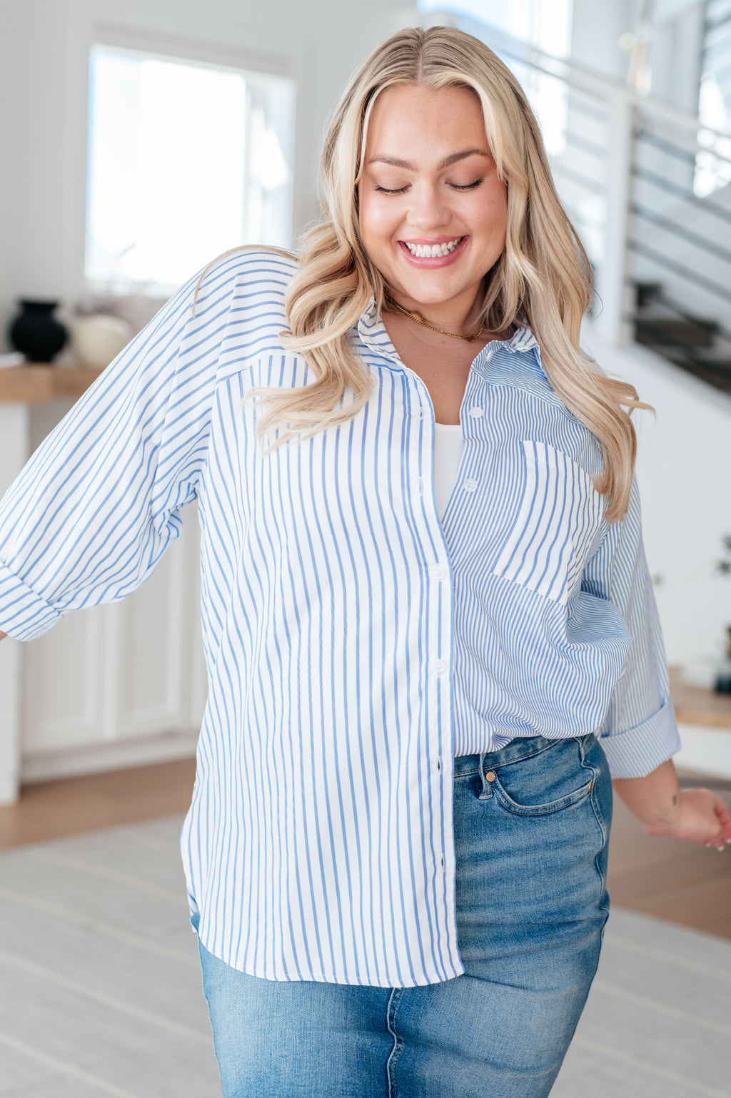 Hazel Blues® |  This or That Striped Button Down
