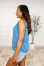 Hazel Blues® |  Thread Theory Round Neck Tank in Denim Blue