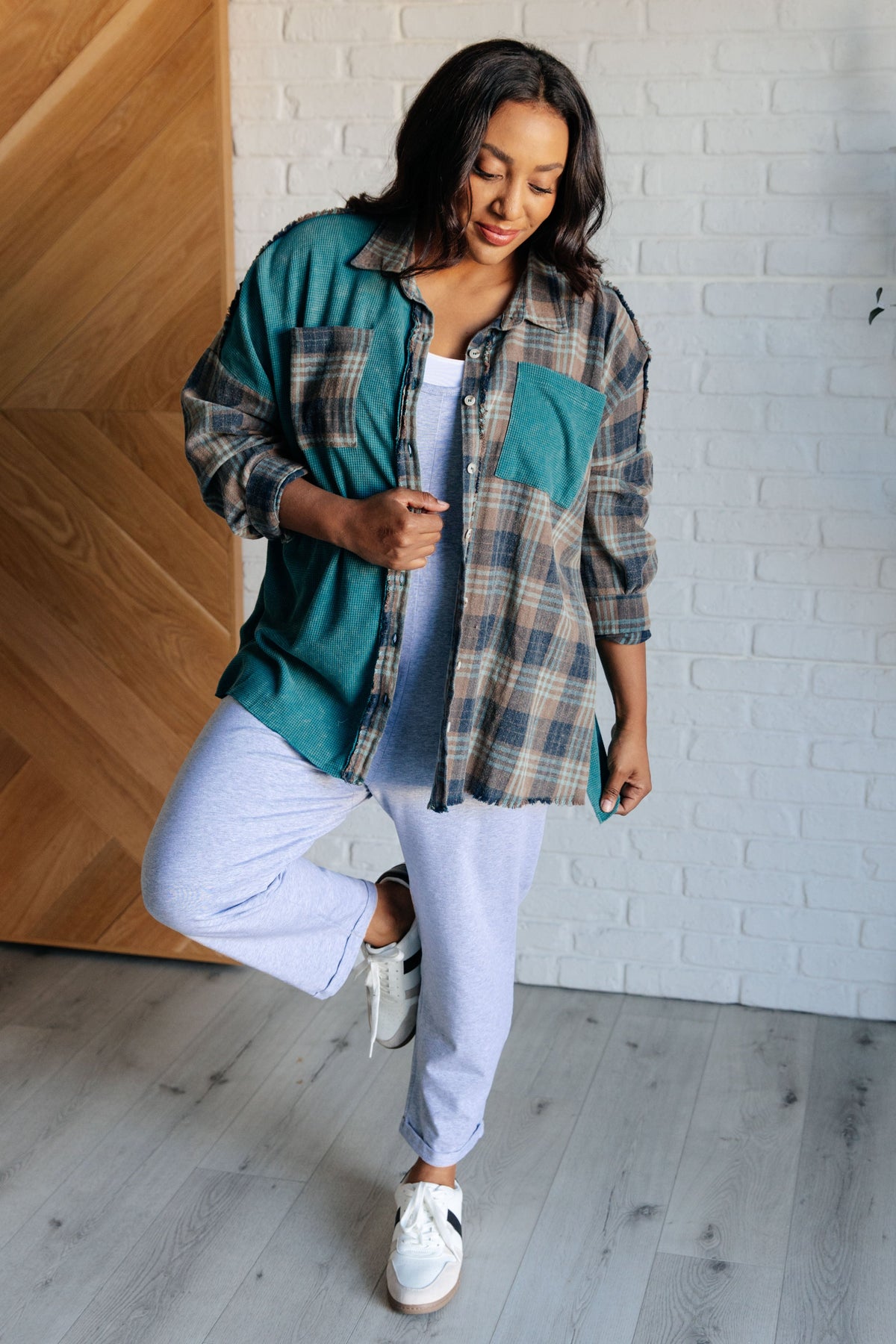 Hazel Blues® |  Tied for Time Thermal Plaid Button Up