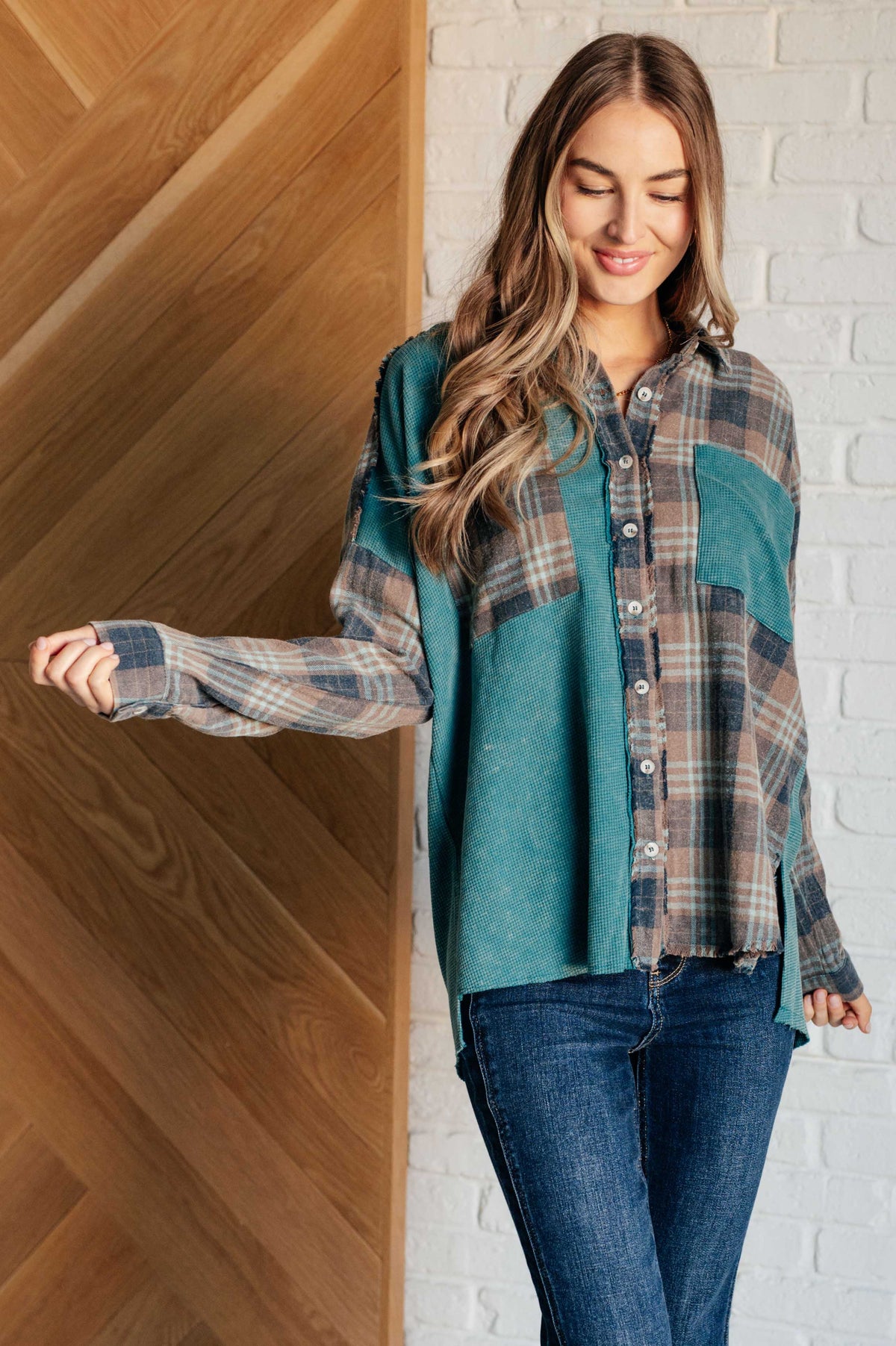 Hazel Blues® |  Tied for Time Thermal Plaid Button Up