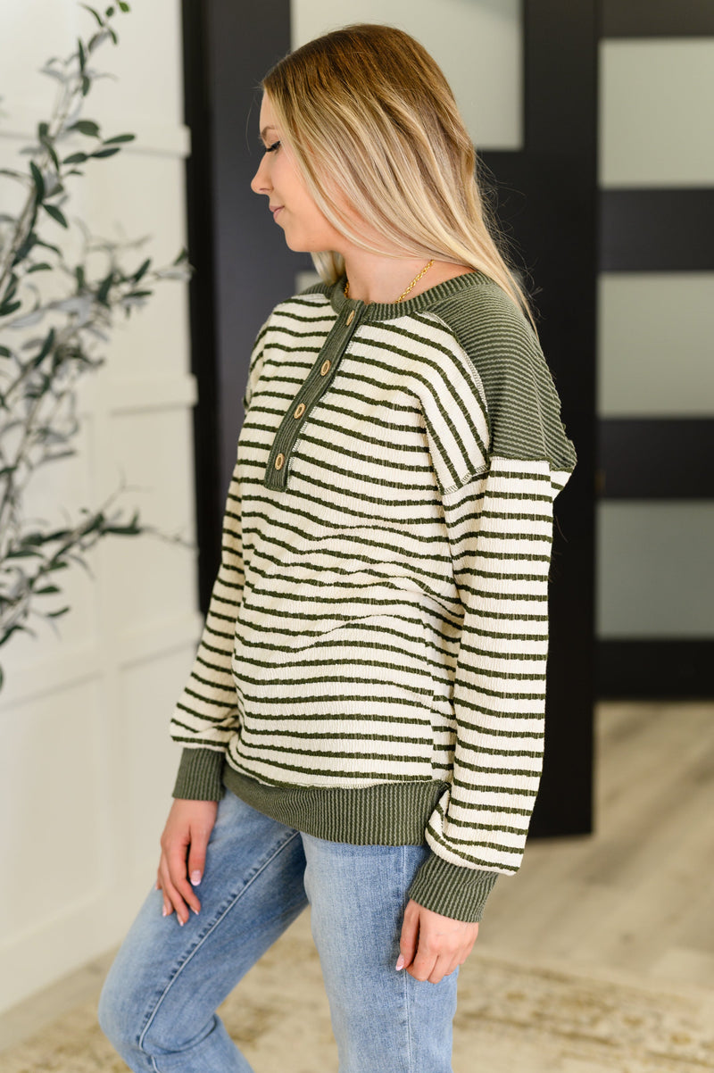 Hazel Blues® |  Timeless Lines Contrast Henley Top